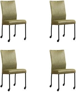 Set van 4 Olijfgroene leren moderne eetkamerstoelen Comfort - poot rond zwart met wiel - Vintage Leer Olive (olijfgroen leer)