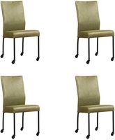 Set van 4 Olijfgroene leren moderne eetkamerstoelen Comfort - poot rond zwart met wiel - Vintage Leer Olive (olijfgroen leer)