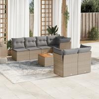 8-delige Loungeset met kussens poly rattan gemengd beige