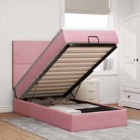 Ottoman bed met matrassen en LED's 90x200cm fluweel roze