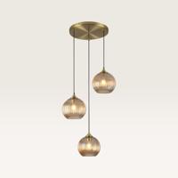 Hanglamp Ovale pendente ambra III - Drie bollen van geribbeld amberkleurig glas met een speels effect - Zonder lichtbron