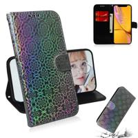 Voor iPhone XR effen kleur kleurrijke magnetische Buckle horizontale Flip PU lederen draagtas met houder & kaartsleuven & portemonnee & Lanyard (zilve