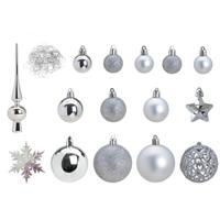 Kerstballen - 110 stuks - zilver - inclusief piek - kunststof - set