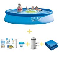 Intex Zwembad - Easy Set - 396 x 84 cm - Inclusief WAYS Onderhoudspakket, Filterpomp & Grondzeil