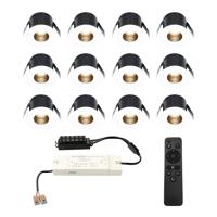 Set van 12 Betty LED Mini Inbouwspots met Trafo - 12 Volt 3 Watt 140 lumen - Dimbaar - Verzonken - Plat 37mm - 2700K - IP44 waterdicht - Wit - Veranda spotjes - overkapping spotjes