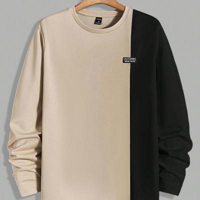 Bon&Bon Men's Khaki Colorblock Long Sleeve Letter Patch T-Shirt Multicolor / S