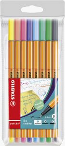 Fineliner STABILO point 88 pastel etui ÃƒÆ' 8 kleuren