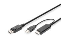 Digitus AK-330111-020-S HDMI-kabel DisplayPort / HDMI Aansluitkabel DisplayPort-bus, HDMI-A-stekker, USB-A stekker 2 m Zwart DisplayPort 1.2, Afgeschermd