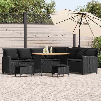 4-delige Tuinbankstel met kussens L-vormig poly rattan zwart