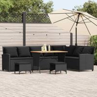 4-delige Tuinbankstel met kussens L-vormig poly rattan zwart
