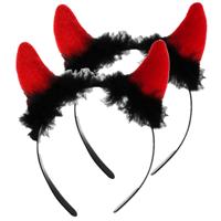Halloween duivel hoorntjes - 2x - diadeem - rood - met pluche - themafeesten