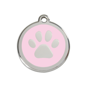 Paw Print Pink roestvrijstalen hondenpenning medium/gemiddeld dia. 3 cm - RedDingo
