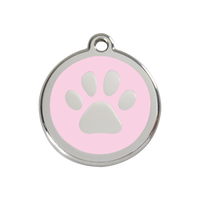 Paw Print Pink roestvrijstalen hondenpenning medium/gemiddeld dia. 3 cm - RedDingo - thumbnail
