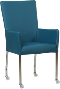Blauwe leren moderne eetkamerstoel Deal - met armleuning poot vierkant rvs met wiel - Toledo Leer Turquoise (blauw leer)
