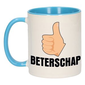 Beterschap duimpje omhoog cadeau mok / beker blauw 300 ml