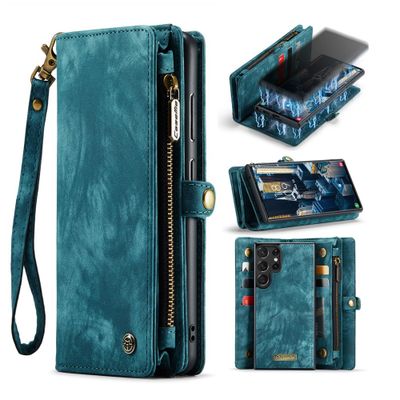 Caseme - Samsung Galaxy S23 Ultra - Vintage 2 in 1 portemonnee hoes - Blauw