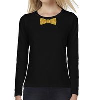Zwart long sleeve t-shirt met gouden strikdas voor dames 2XL  - - thumbnail