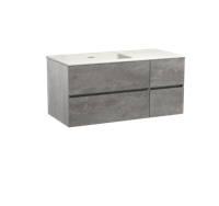 Storke Edge zwevend badmeubel 110 x 52 cm beton donkergrijs met Mata asymmetrisch linkse wastafel in mat witte solid surface