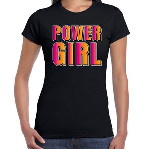 Powergirl t-shirt zwart met roze / oranje tekst voor dames 2XL  -