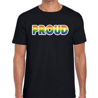 Proud regenboog gay pride shirt zwart voor heren - thumbnail