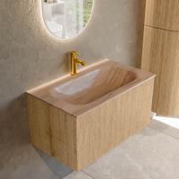 Badmeubel Mondiaz Kurve-Dlux | 80 cm | Meubelkleur Oak | Wastafelkleur Saba | Solid surface | Wasbak midden spoelbak | 1 kraangat