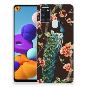 Samsung Galaxy A21s TPU Hoesje Pauw met Bloemen