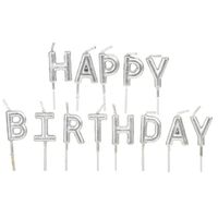 Verjaardagskaarsen set - Happy Birthday - zilver - 10 cm - thumbnail