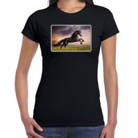 Dieren t-shirt met paarden foto zwart voor dames - thumbnail