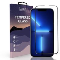 Lunso - Gehard Beschermglas - Full Cover Tempered Glass - iPhone 13 Pro Max - Black Edge - thumbnail