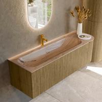 Badmeubel Mondiaz Kurve-Dlux | 145 cm | Meubelkleur Dusk | Wastafelkleur Arena | Solid surface | Wasbak linker zijde spoelbak | 1 kraangat