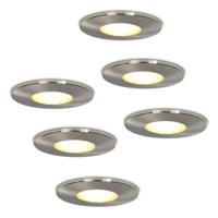 Set van 6 Vegas - LED Inbouwspots - 4 Watt 345 lumen - 2700K Warm wit - GU10 - Dimbaar - Rond - IP44 voor badkamer, buiten en binnen - RVS