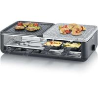 Raclette Grill - SEVERIN - RG2366 - 8 personen. - Natuursteen en omkeerbare kookplaat - 8 pannen - Zwart