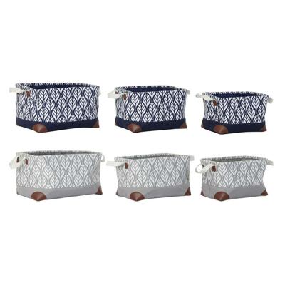 Veelzijdige mand DKD Home Decor Wit Bruin Grijs Marineblauw Blad van een plant Boho 40 x 30 x 24 cm Plastic 3 Onderdelen (2 Stuk