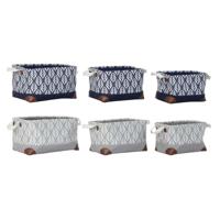 Veelzijdige mand DKD Home Decor Wit Bruin Grijs Marineblauw Blad van een plant Boho 40 x 30 x 24 cm Plastic 3 Onderdelen (2 Stuk
