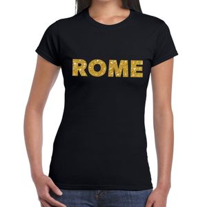 Rome gouden glitter tekst t-shirt zwart dames