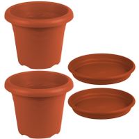 4x stuks ronde plantenpotten terra cotta met opvangschaal dia 16 cm