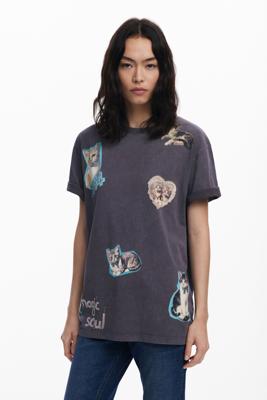Katoenen shirt met katten - BLACK - L