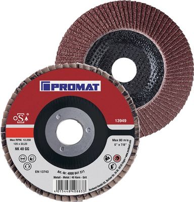 Promat Lamellenslijpschijf | d. 125 mm korreling 40 conisch | staal/hout normale korund - 4000841511 - 4000841511