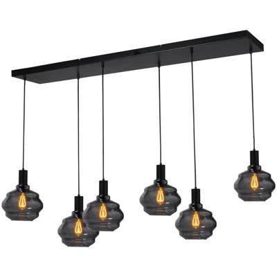 Masterlight 6-lichts hanglamp - zwart -Porto met Ball smoke glazen - 2711-05-05-130-25-63