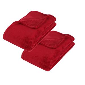 Fleece deken of plaid harig - 2x - rood - 130 x 180 cm - polyester - Bankdeken - Fleece plaid