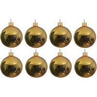 8x Gouden glazen kerstballen 10 cm glans - thumbnail