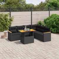 7-delige Loungeset met kussens poly rattan zwart