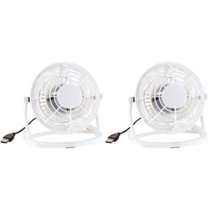 Set van 2x stuks mini bureau ventilator wit USB 14 cm