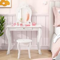 Kinderkaptafel Kaptafel Make-uptafel met Kruk en Spiegel Wit