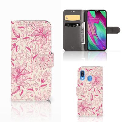 Samsung Galaxy A40 Hoesje Pink Flowers