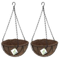 2x stuks metalen hanging baskets / plantenbakken zwart met ketting 25 cm - hangende bloemen - Plantenbakken
