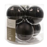 Zwarte kerstversiering kerstballen set 12 stuk glas 8 cm