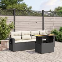 5-delige Loungeset met kussens poly rattan zwart