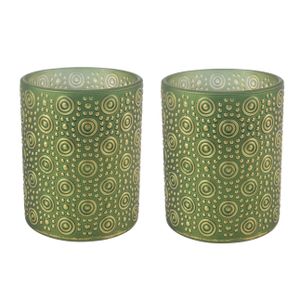 2x stuks luxe theelichthouder/kaarsenhouder - olijfgroen/goud - glas - D8 x H10 cm