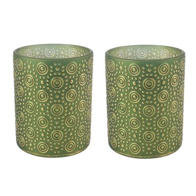 2x stuks luxe theelichthouder/kaarsenhouder - olijfgroen/goud - glas - D8 x H10 cm